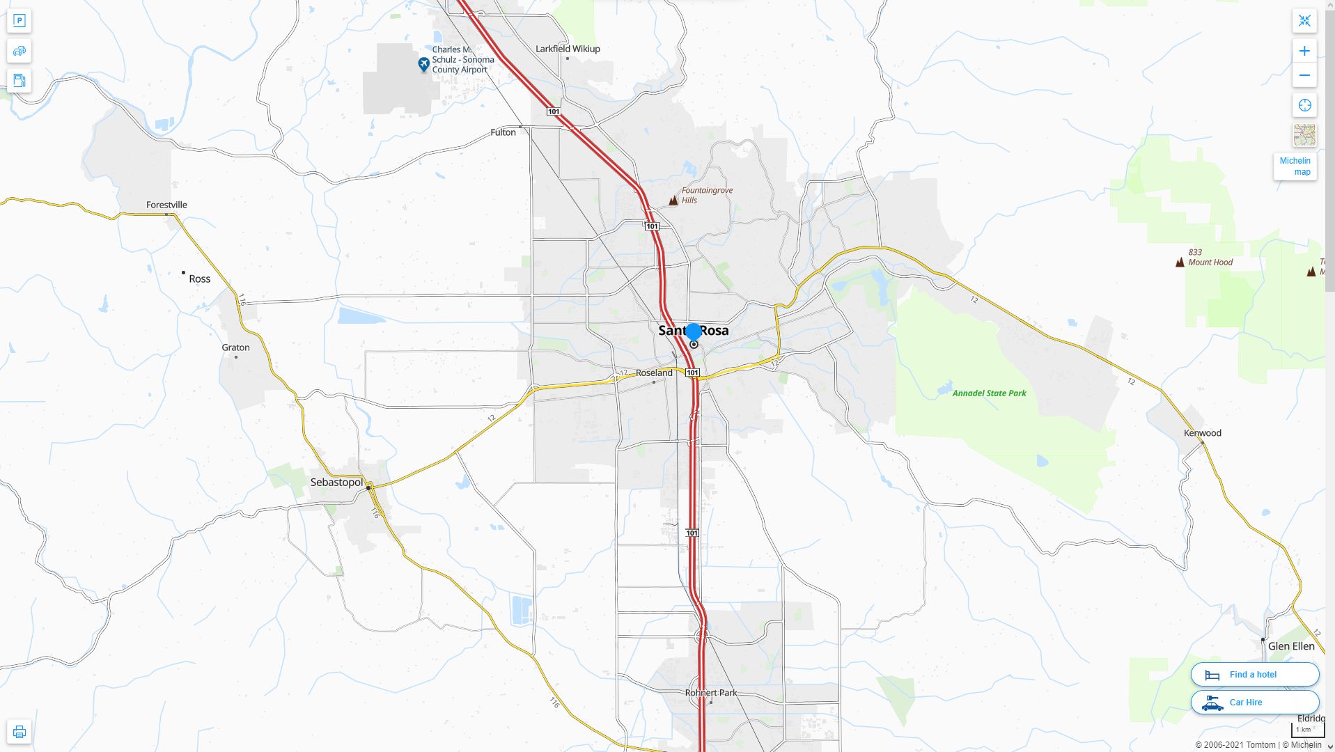 Santa Rosa California Highway and Road Map